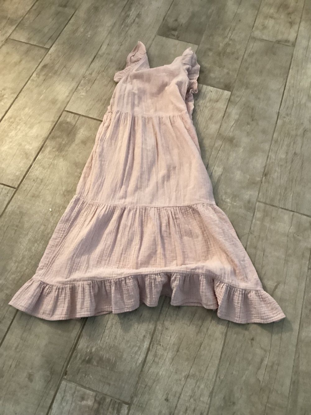 Lavender gauze cotton flutter sleeve sleeveless tiered sundress small